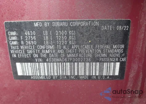 2023 Subaru Legacy Premium z USA, uszkodzony, nr VIN 4S3BWAD67P3002736